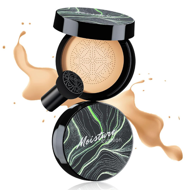 Oetuiow Mushroom Head Air Cushion Cc Cream With Setting Powder Makeup Set Controls Shine & Smooths Complexion Blurs Fine Lines & Imperfections Even Skin Tone For All Skin Types (Natural Color)