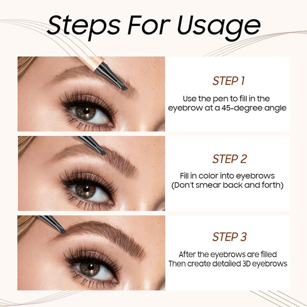 Oetuiow Eyebrow Pencil Microblading Pen 4 Point Brow Pen Lift & Snatch Waterproof & Long-Lasting Dark Brown