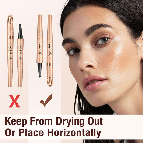 Oetuiow Eyebrow Pencil Microblading Pen 4 Point Brow Pen Lift & Snatch Waterproof & Long-Lasting Dark Brown