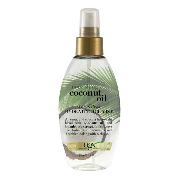 Ogx Nourishing + Coconut Oil Weightless Hydrating Oil Hair Mist Lightweight Leave-In Hair Treatment With Coconut Oil & Bamboo Extract Paraben & Sulfate Surfactant-Free 4 Fl Oz