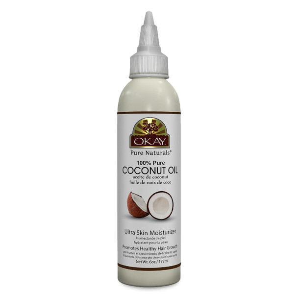 Okay 100% Pure Coconut Oil For Hair & Skin - Coconut Oil For Women & Men Perfect For Body & Face For Massage & Moisturizer Natural - 6 Fl Oz Squeeze Bottle (Pack Of 1)