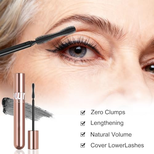 Okerker Black Mascara For Fine Short Lashes & Older Women Lengthen & Natural Volume Separated Lashes Clump-Free & Smudge-Proof Curling Quick-Drying & Buildable Formula Defines Every Lash For Mature Women