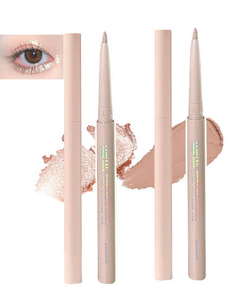 Okerker Under Eye Highlighter Brightener Makeup Stick Eyeliner Eye Bigger Enhancing Lying Silkworm Pencil Highlight & Contouring Stick Silky-Smooth Long-Lasting Smudge-Proof For Tear Drop 2Pcs