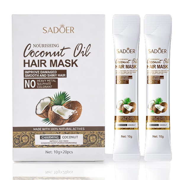 Okerker Travel Size Hair Mask Packets - Hair Mask For Dry Damaged Hair & Frizzy Hair Conditioning Treatment With Coconut Extract & Hyaluronic Acid For Shine & Hydration All Hair Types 10Ml X 20Pcs