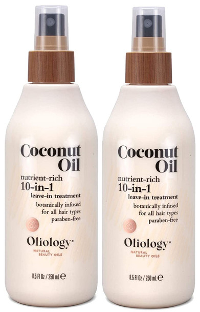 Oliology Coconut Oil 10-In-1 Multipurpose Spray - Leave In Treatment For All Hair Types | Detangles Controls Frizz Hydrates & Moisturizes | Made In Usa Cruelty Free & Paraben Free (8.5 Oz)
