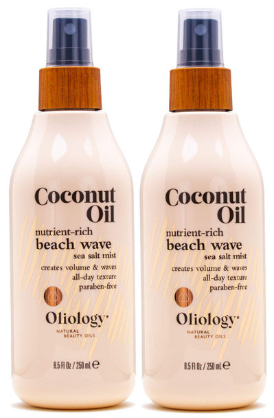 Oliology Coconut Oil Beach Wave Sea Salt Mist Spray - Light Mist Gives Hair Soft Beachy Waves Without Stiffness | Creates Volume | Long Lasting | Made In Usa Cruelty Free & Paraben Free (8Oz/2 Pack)