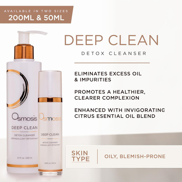 Osmosis Deep Clean Detox Facial Cleanser Face Wash With Coconut Oil For Oily Acne Blemish-Prone Skin Gently Removes Impurities