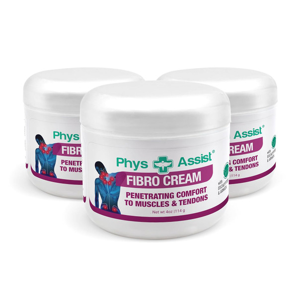Physassist Fibromyalgia Cream Deep Soothing For Body Back Neck Feet Legs Hands. 3 Jars Of 4 Oz (12 Oz)