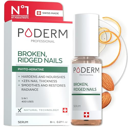 Poderm 100% Natural Nail Repair - Revitalizes Damaged And Split Nails With Hydrating & Exfoliating Formula Effective Nail Care : Also Acts As A Nail Strengthener For Damaged Nails Swiss Made