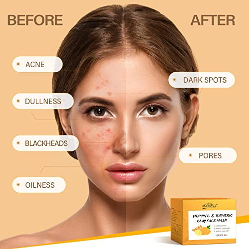 Pop Modern.C Turmeric Vitamin C Clay Mask Deep Cleansing Face Mask Skin Care Improve Blackheads Acne Dark Spots And Even Out Skin Tone Facial Mask Control Oil And Refining Pores