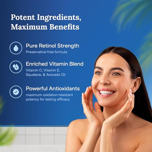 Pro-Med Retinol Therapy Anti-Aging Serum Pure Retinol With Vitamin A C E Q10 & Avocado Oil Preservative-Free Hydrating Collagen Boosting Wrinkle Reducing 1 Oz