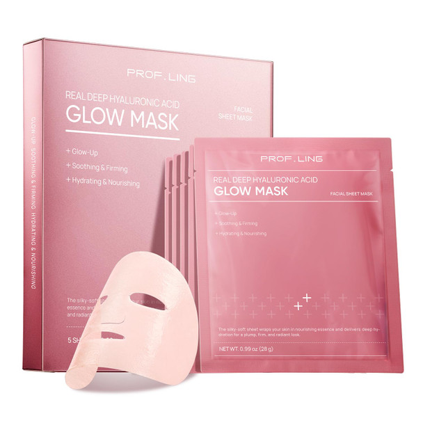 Prof.Ling Prof. Ling Full-Spectrum Hyaluronic Acid Face Mask Deep Hydrating Firming & Soothing Sheet Mask For Sensitive Skin Plumping & Anti-Wrinkle Facial Treatment-5Ea