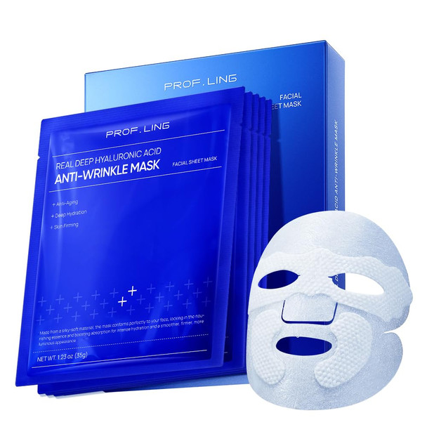 Prof.Ling Prof. Ling Full-Spectrum Hyaluronic Acid Face Mask Deep Hydrating Firming & Soothing Sheet Mask For Sensitive Skin Plumping & Anti-Wrinkle Facial Treatment-5Ea