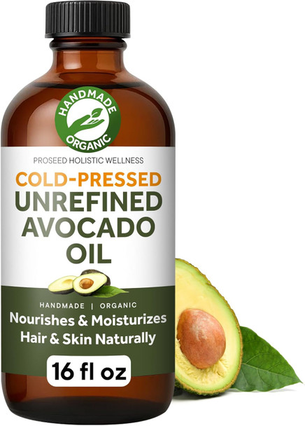 Proseed Holistic Wellness Proseed Handmade Raw Avocado Oil Pure Cold-Pressed & Unrefined Moisturizing Oil For Skin Hair & Cooking With Vitamins A D & E Bpa-Free - Glass Bottle (4Oz)