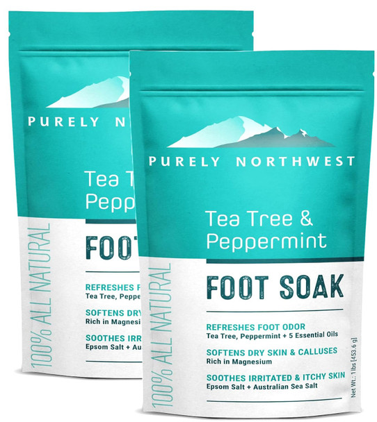 Purely Northwest Epsom Salt Tea Tree Foot Soak-Toenail Repair Softens Thick Calluses & Corns Stubborn Foot Odor Athletes Foot Burning & Itching Damaged Discolored Nails: Usa 16 Ounces/1Lb