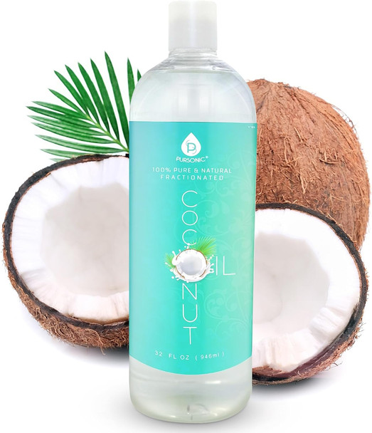 Pursonic Pure Unscented Fractionated Coconut Oil - 16 Oz Multipurpose Oil For Skin Hair Body Massage & Makeup Removal - Carrier Oil For Essential Oils And Aromatherapy