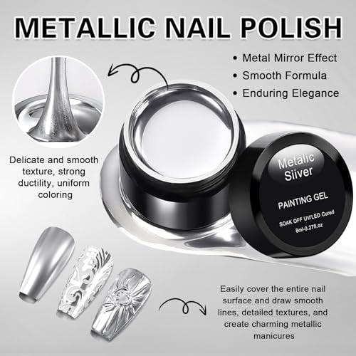 Qiufsse Silver Chrome Nail Polish8Ml Ultra Metallic Nail Polish With 2Pcs 5Ml Gel Nail Art3D Metal Gel Paint For Nails ArtEfecto Espejo Para U As For Home Salon Diy Manicure