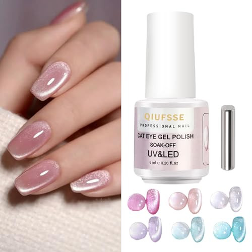 Qiufsse 2Pcs Silver Cat Eye Gel Nail Polish MagnetGlitter Cateye Gel PolishProfessional Magnetic Gel Nail PolishHolographic Cat Eye Magnet For Nails Salon Diy At Home (Silver Nail Polish)