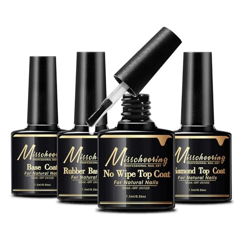 Qiufsse 4Pcs Gel Base And Top Coat SetProfessional Removable And Rubber Base Gel PolishDiamond And No Wipe Top Coat Nail Polish For Uv Light CureLong-LastingVegan And Cruelty Free