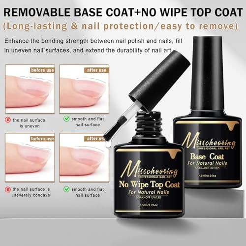 Qiufsse 4Pcs Gel Base And Top Coat SetProfessional Removable And Rubber Base Gel PolishDiamond And No Wipe Top Coat Nail Polish For Uv Light CureLong-LastingVegan And Cruelty Free