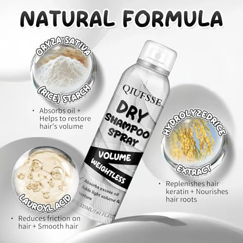 Qiufsse Dry Shampoo SprayVolumizing Dry Shampoo For Women & MenAbsorbs Excess OilInstant Refresh HairContains Rice StarchReplenishes Hair KeratinNourishes Hair Roots7.61 Oz