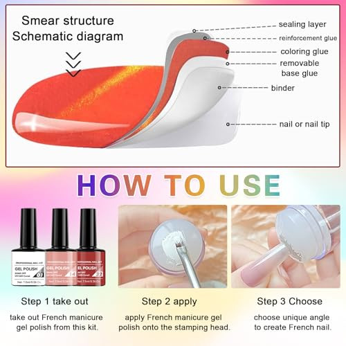 Qiufsse 6 Colors French Manicure Nail Polish KitClassic And Colorful Gel French Manicure KitSilicone French Nail Stamper With ScraperEase To Use Tip Gel Polish For Nail Art Home Diy Salon