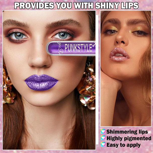 Qiufsse 3 Pcs Glitter Liquid Lipstick Set Red Pink Lip Gloss Kit For Women Gothic Glitter Lip Kit For Halloween MakeupCostume PartyCosplay-Set A