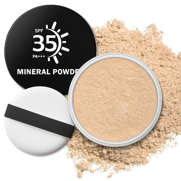 Qiufsse Mineral Powder FoundationSpf 35Lightweight Loose Powder Foundation Full CoverageBuildable Coverage Mineral Sunscreen For FaceTalc FreeVegan0.35 Oz02 Medium Beige