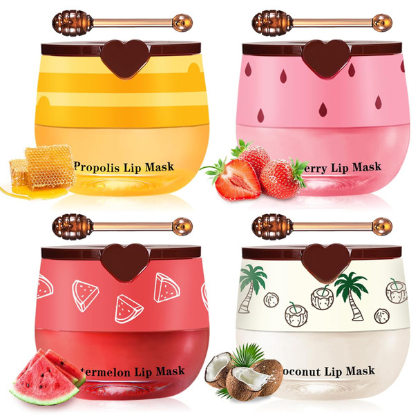 Qiufsse Honey Pot Lip Balm3Pcs Bee Lip Balm Honey Pot Cherry Watermelon Lip ScrubFade Lip Lines Prevention Dry And Cracked Lip Mask Overnight (Honey+Watermelon+Cherry)