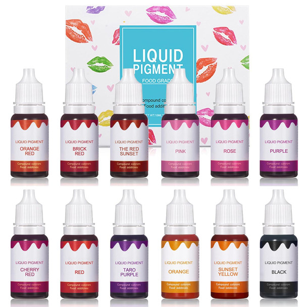 Qiufsse 12 Colors Diy Lip Gloss Pigment Set Liquid Pigment For Lip Gloss Natural Multifunctional High Color Rendering Red Warm Color Pigment For Lip Gloss Making-Set A