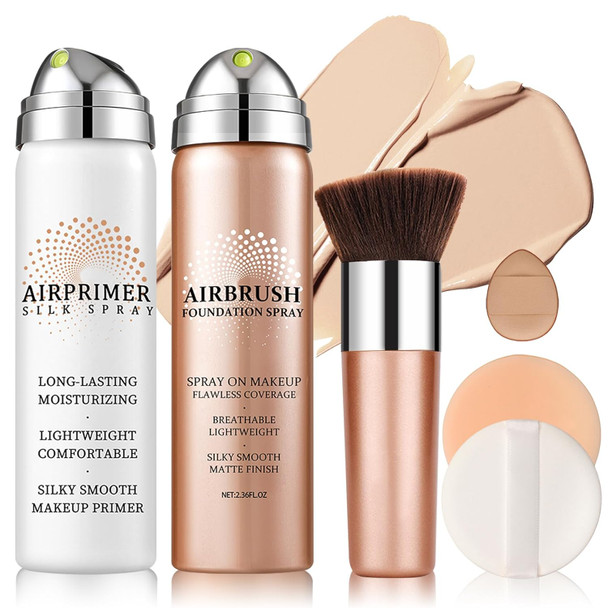 Qiufsse Airbrush Foundation Makeup Spray Full Coverage Foundation For Mature SkinLong-Lasting Airbrush Flawless Setting SprayWaterproof Foundation For Smooth Radiant Skin (Natural/Warm Porcelain)