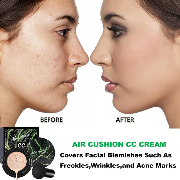 Qiufsse Mushroom Head Air Cushion Cc Cream Makeup Bb Cream Concealer Brighten Long-Lasting Oil Control And Moisturizing-Natural