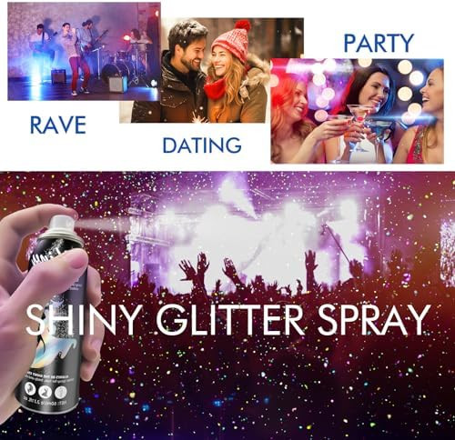 Ragkun Body Glitter Body Glitter Spray Glitter Spray For Hair And Body Long-Lasting And Quick-Drying Silver Glitter Hairspray Suitable For Stage Festival Rave And Makeup Prom (2.11 Fl Oz)
