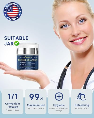 Ragkun Retinol Cream For Face Collagen Neck Creams For Tightening And Firming Anti Aging Day & Night Facial Moisturizer For Women & Men Instant Face Lift Wrinkle Cream 1.7 Fl. Oz With Turmeric Acid Pads