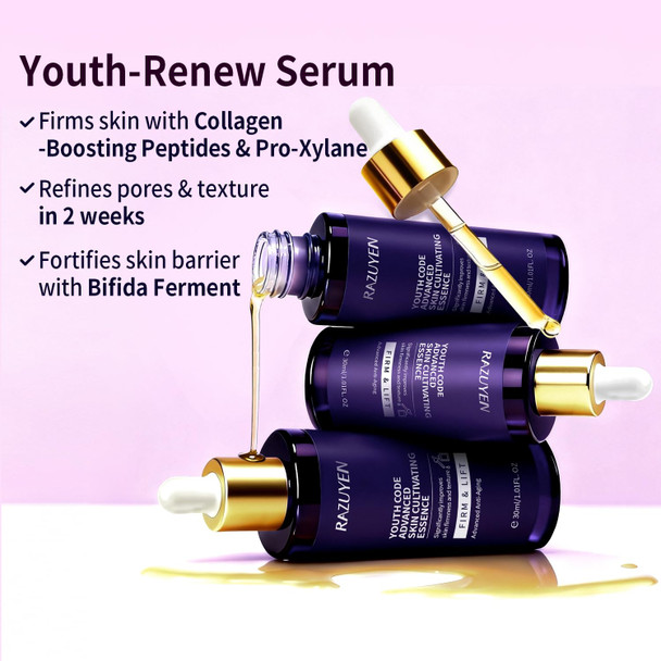 Razuyen Peptides Serum For Face Collagen Hydrating Face Serum For Women Anti Aging Provide Fine Lines And Wrinkles Treatment Bifida Barrier Repair With Vitamin B5 1.01 Fl Oz