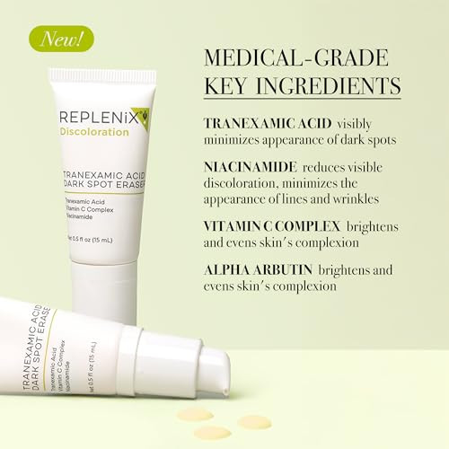 Replenix Tranexamic Acid Dark Spot Treatment Daily Medical-Grade Topical Discoloration Serum For Uneven Skin Tone Gluten Paraben Fragrance & Cruelty Free (0.5 Oz)
