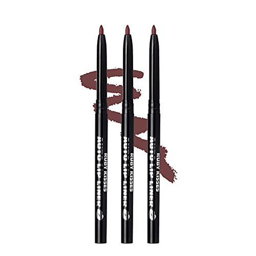 Ruby Kisses Auto Lip Liner Pencil (Cocoa 3 Pack) Long Lasting & Non-Fading Smooth Application Non-Feathering With Rich Pigmented Color No Sharpener Needed Ideal For Full Lips Look