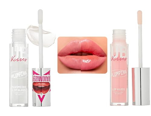 Ruby Kisses Plumping Lip Gloss Maximizer (Clear) And Pink Hydrating Voluminous Best Before Lip Gloss Or Lipstick