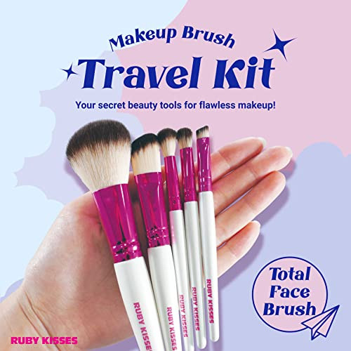 Ruby Kisses Makeup Brushes Travel Size Face Brush Set For Powder Foundation Blending Eyeshadow Eyebrow Travel Friendly 5 Pcs Set