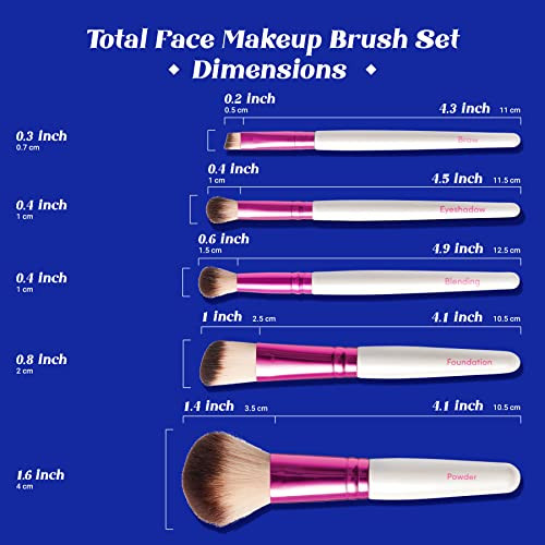 Ruby Kisses Makeup Brushes Travel Size Face Brush Set For Powder Foundation Blending Eyeshadow Eyebrow Travel Friendly 5 Pcs Set