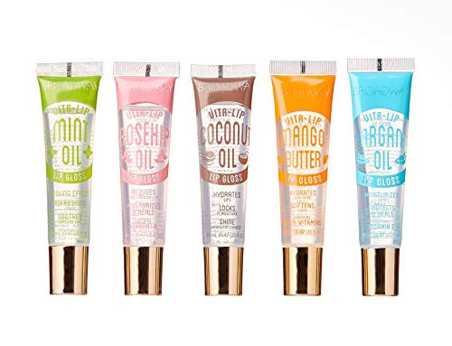 Ruby Kisses Broadway Vita-Lip Clear Lip Gloss (5 Pack Mint Rosehip Coconut Argan Oil Mango Butter) Ultra-Hydrating & Soothing Formula With Vitamin Oils High-Shine Non-Sticky Finish Lip Balm