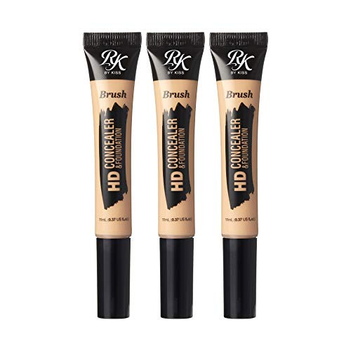 Ruby Kisses Hd Concealer & Foundation Brush Flawless Full Coverage Face Makeup Lightweight Highlighter Long Lasting Under Eye Conceals Contour Corrector 3 Pack (Natural)