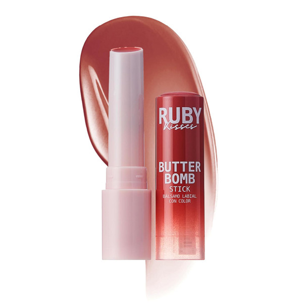 Ruby Kisses Butter Bomb Lip Balm High Shine Tinted Lip Gloss Ultra Hydrating Melting Lipstick With Shea Butter For Plumped Look Lightweight Buildable Color With Glowy Glass Finish (Raspberry Pie)