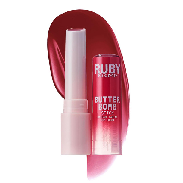 Ruby Kisses Butter Bomb Lip Balm High Shine Tinted Lip Gloss Ultra Hydrating Melting Lipstick With Shea Butter For Plumped Look Lightweight Buildable Color With Glowy Glass Finish (Raspberry Pie)