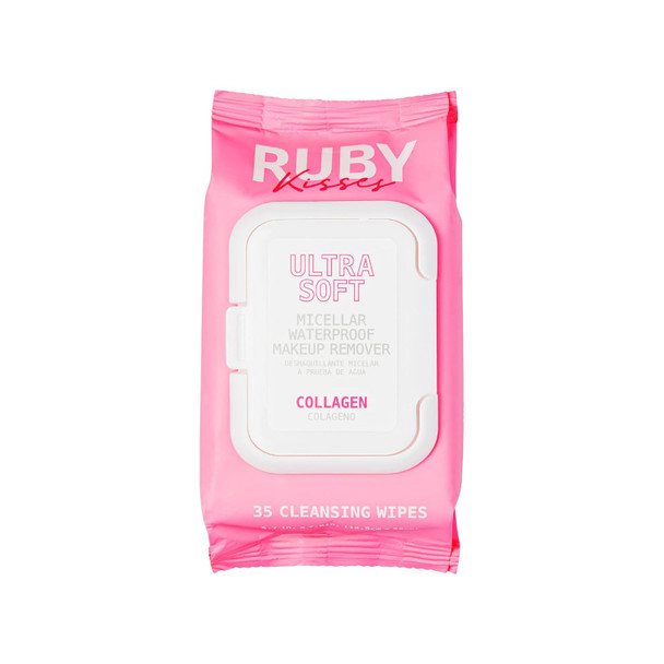 Ruby Kisses Makeup Remover Wipes Daily Facial Cleanser Towelettes For Waterproof Makeup Micellar Face Cleansing Wipes For Sensitive Skin Hydrating & Refreshing 35 Count (Collagen)