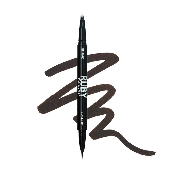 Ruby Kisses Go Brow Microblading Eyebrow Pen Waterproof Eyebrow Pencil For Women Dual-Ended Liquid Tattoo Brow Pencil With 4-Fork & Precise Brush Tip For Natural Hair-Like Strokes (Black Brown)