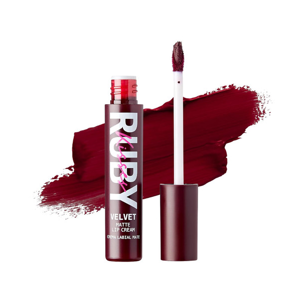 Ruby Kisses Velvet Lip Cream Matte Finish Lipstick Rich Color Long Lasting Lip Stain Lightweight Nourishing Hydration High Pigment Lip Tint (Unveil)