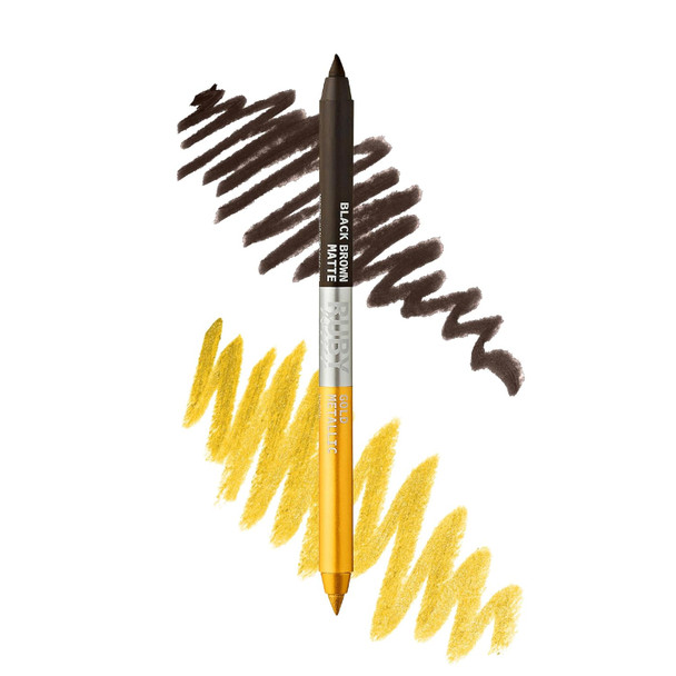 Ruby Kisses Waterproof Matte & Metallic Duo Eyeliner - Dual-Ended Smudge-Proof Pencil For Precision & Eyeshadow Multi-Use Long-Lasting Intense Color (Dark Brown/Bronze)