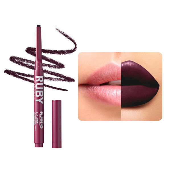 Ruby Kisses Plumping Effect Lip Liner Semi Matte Smudge Proof High Pigment Medium To Full Coverage Makeup Precise Tip Bold Color Lip Plumper