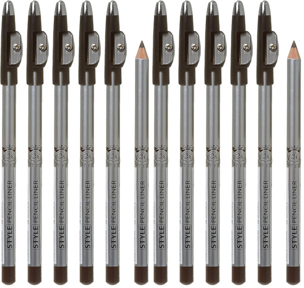 Ruby Kisses Style Pencil Liner With Sharpener Cap 6 Pack (Dark Brown)